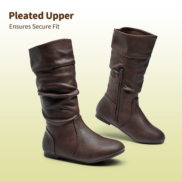 Girls Knee High Boots - BROWN PU - 1